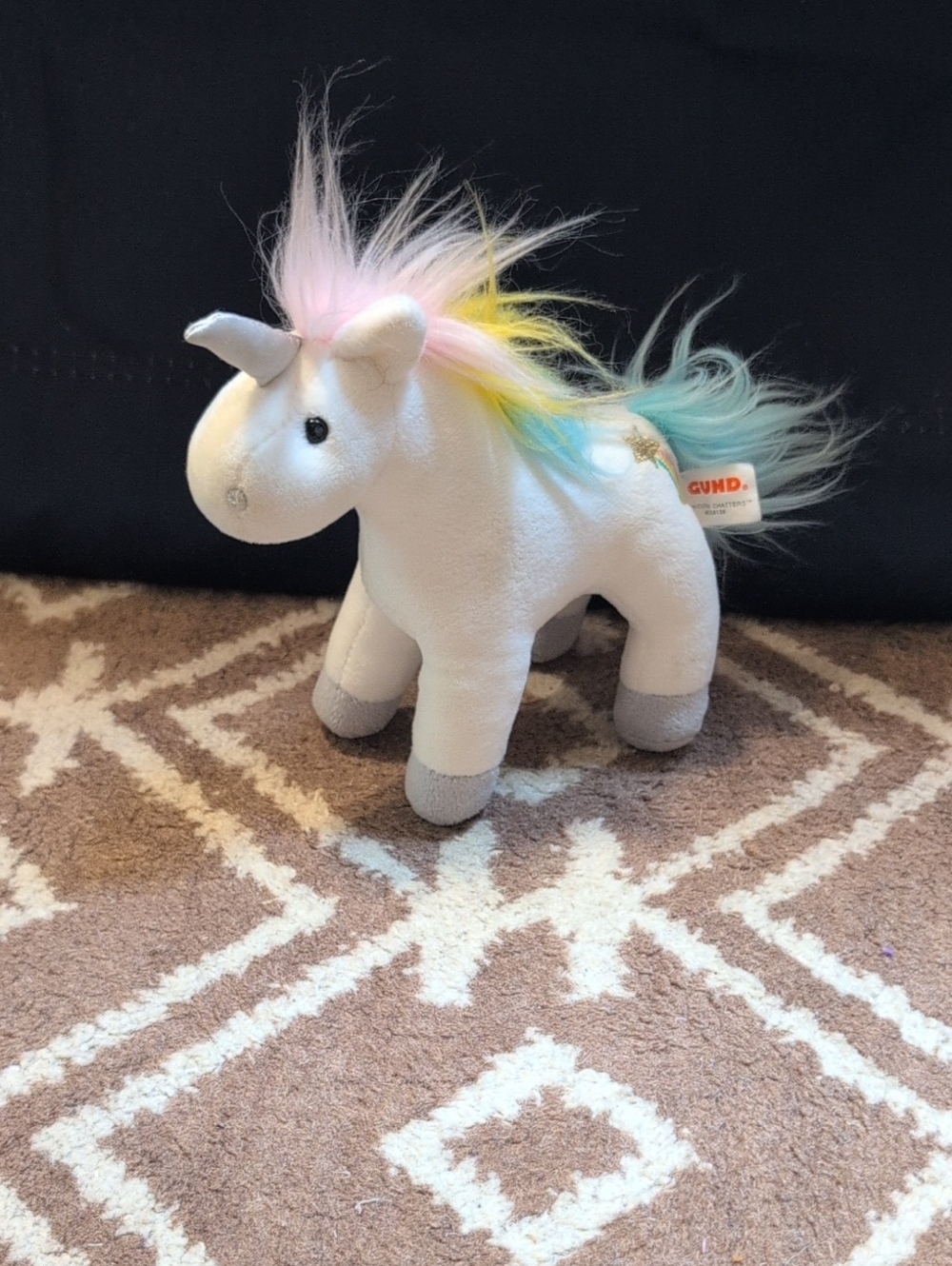 GUND White Unicorn Plush with Pastel Rainbow Mane and Tail With Sound